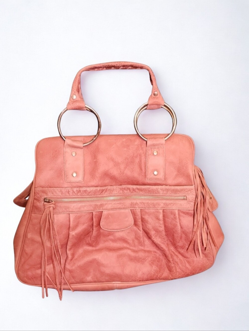 Large BULGA Dusty Rose Leather Satchel
